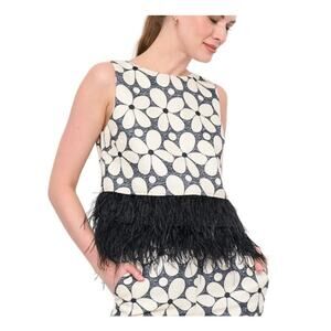 Flora Bea NYC Bello Top Scooter Pie Navy Cream Size Med/Large NWT Feather Trim
